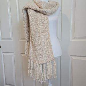 Torrid Cream Knit Scarf/Wrap with Fringe